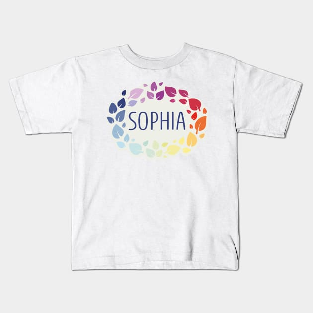 Sophia name with colorful leaves Kids T-Shirt by WildMeART